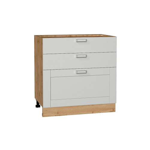 816*800*Шкаф нижний с 3-мя ящиками Лофт Grey Silk/Дуб Вотан